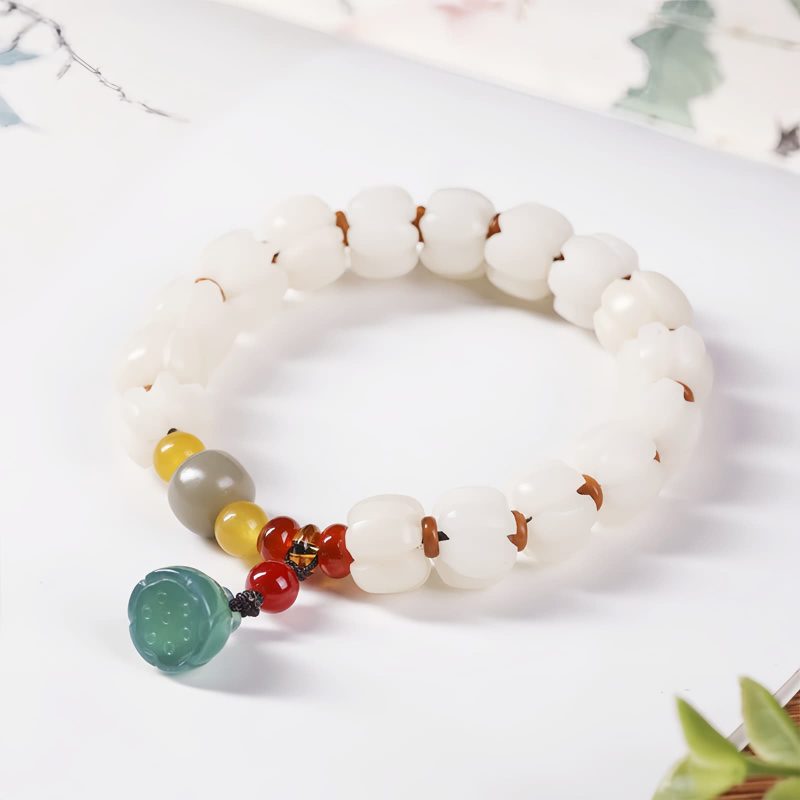 Pulsera de Loto con Semillas de Bodhi Naturales y Ágata Roja Natural Bodhi Seed Lotus Bracelet with Red Agate