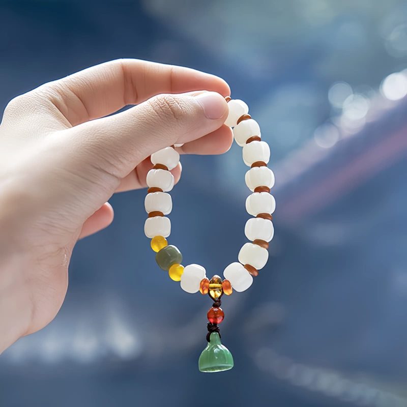 Pulsera de Loto con Semillas de Bodhi Naturales y Ágata Roja Natural Bodhi Seed Lotus Bracelet with Red Agate
