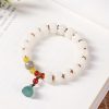 Pulsera de Loto con Semillas de Bodhi Naturales y Ágata Roja Natural Bodhi Seed Lotus Bracelet with Red Agate