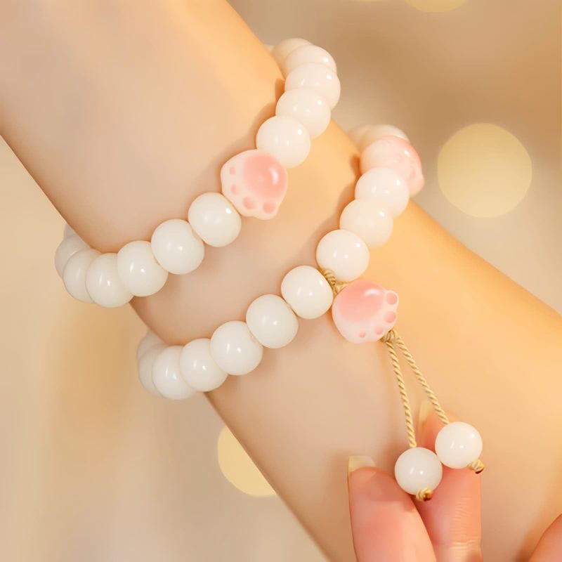 Gelang Kucing Keberuntungan Biji Bodhi Alami Natural Bodhi Seed Lucky Cat Paw Bracelet
