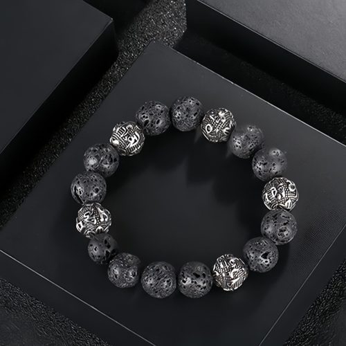 Pulsera Om Mani Padme Hum de Roca Volcánica y Ojo de Tigre Natural Pulsera Om Mani Padme Hum de Roca Volcánica y Ojo de Tigre Natural