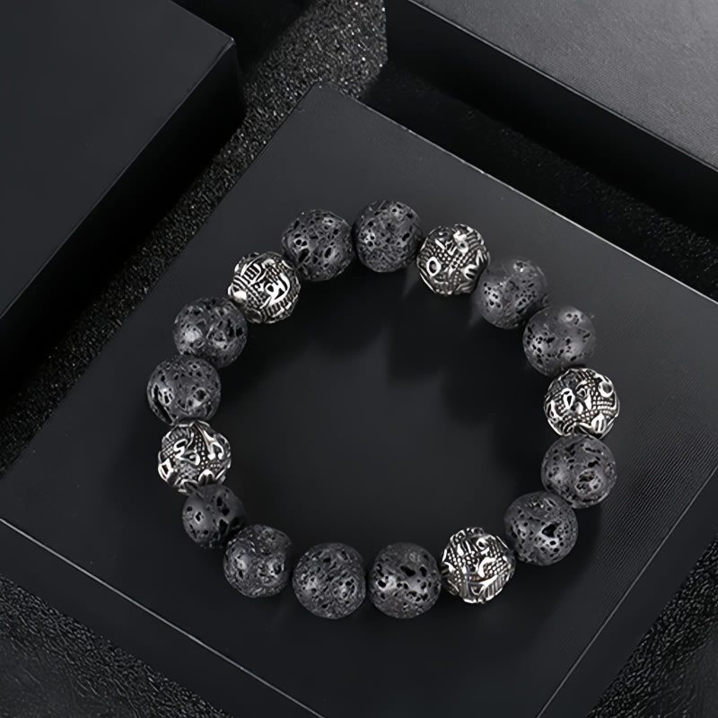 Gelang Om Mani Padme Hum dari Batu Lava Alam & Mata Harimau Natural Lava Rock & Tiger Eye Om Mani Padme Hum Bracelet