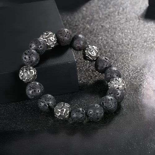 Pulsera Om Mani Padme Hum de Roca Volcánica y Ojo de Tigre Natural Pulsera Om Mani Padme Hum de Roca Volcánica y Ojo de Tigre Natural