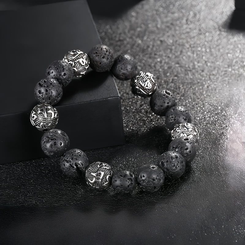 Gelang Om Mani Padme Hum dari Batu Lava Alam & Mata Harimau Natural Lava Rock & Tiger Eye Om Mani Padme Hum Bracelet