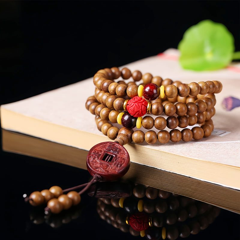 Pulsera de meditación de semillas de Bodhi de madera de melocotón y loto Peach Wood Bodhi Seed Lotus Meditation Bracelet