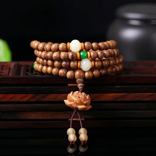 Pulsera de meditación de semillas de Bodhi de madera de melocotón y loto Pulsera de meditación de semillas de Bodhi de madera de melocotón y loto