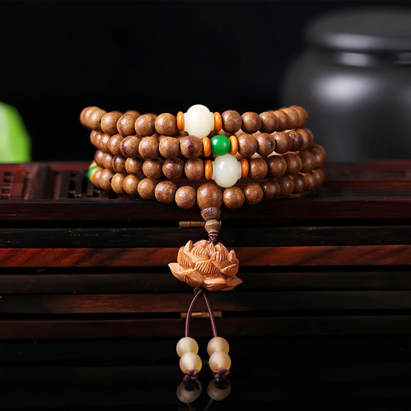 Pulsera de meditación de semillas de Bodhi de madera de melocotón y loto Peach Wood Bodhi Seed Lotus Meditation Bracelet