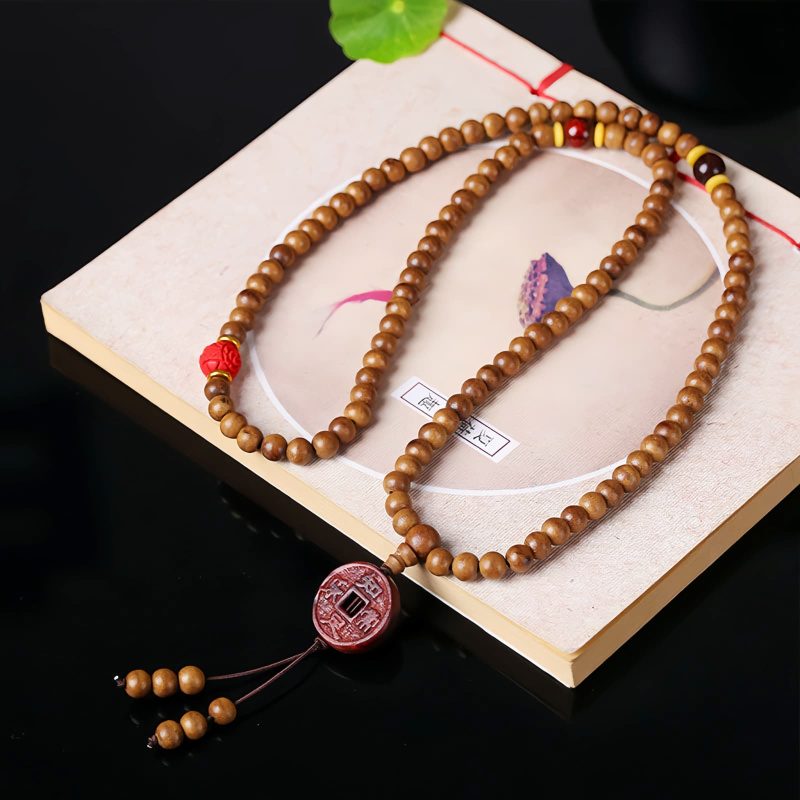 Pulsera de meditación de semillas de Bodhi de madera de melocotón y loto Peach Wood Bodhi Seed Lotus Meditation Bracelet