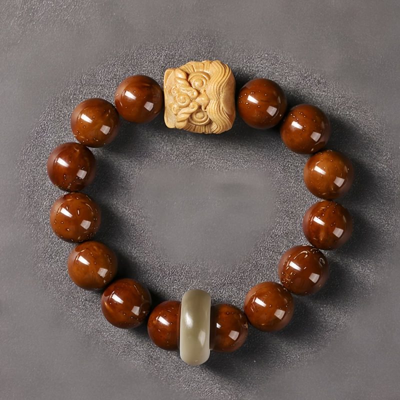 Pulsera de Sabiduría con León Danzante de Semilla de Bodhi Morada Purple Bodhi Seed Wisdom Bracelet with Dancing Lion