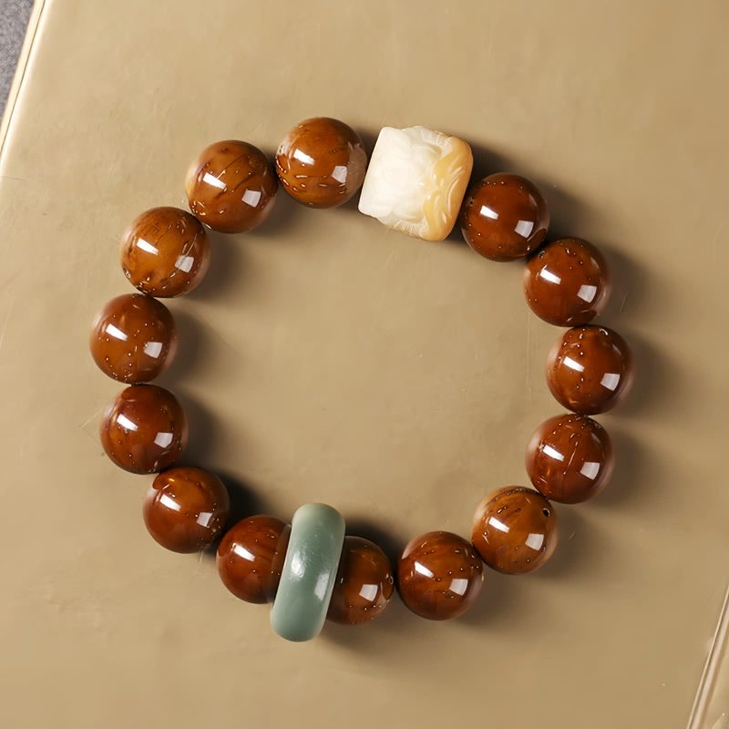 Pulsera de Sabiduría con León Danzante de Semilla de Bodhi Morada Purple Bodhi Seed Wisdom Bracelet with Dancing Lion