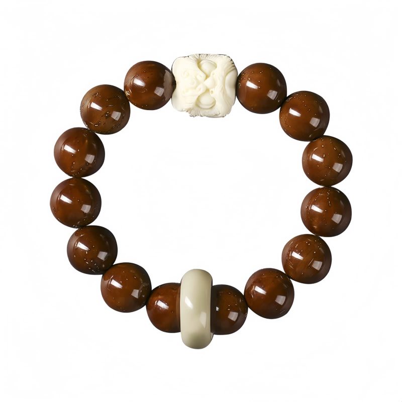 Pulsera de Sabiduría con León Danzante de Semilla de Bodhi Morada Purple Bodhi Seed Wisdom Bracelet with Dancing Lion
