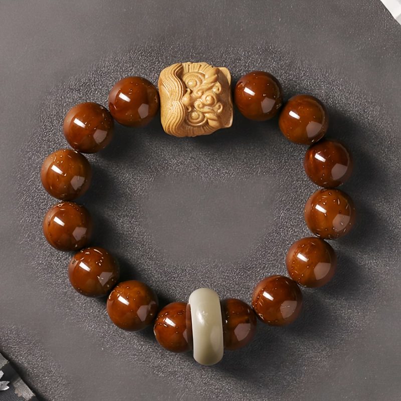 Pulsera de Sabiduría con León Danzante de Semilla de Bodhi Morada Purple Bodhi Seed Wisdom Bracelet with Dancing Lion