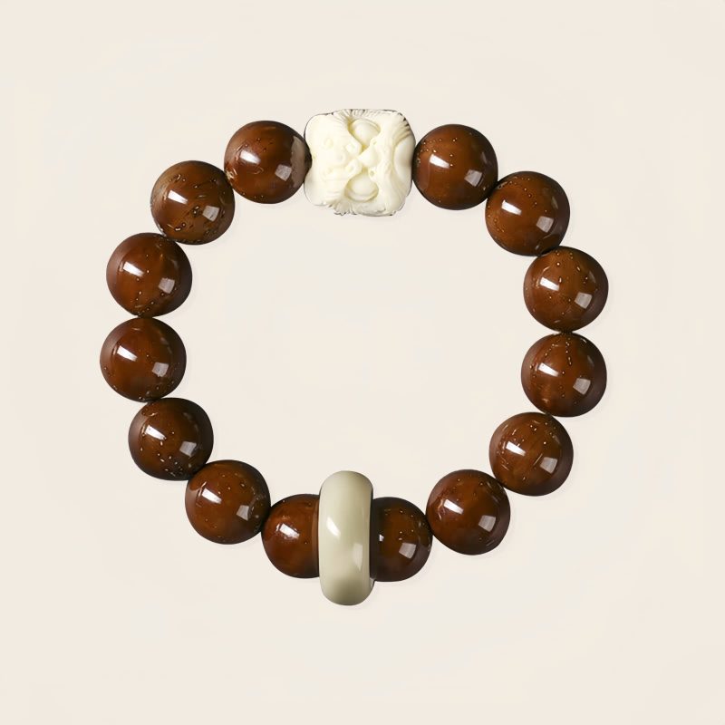 Pulsera de Sabiduría con León Danzante de Semilla de Bodhi Morada Purple Bodhi Seed Wisdom Bracelet with Dancing Lion