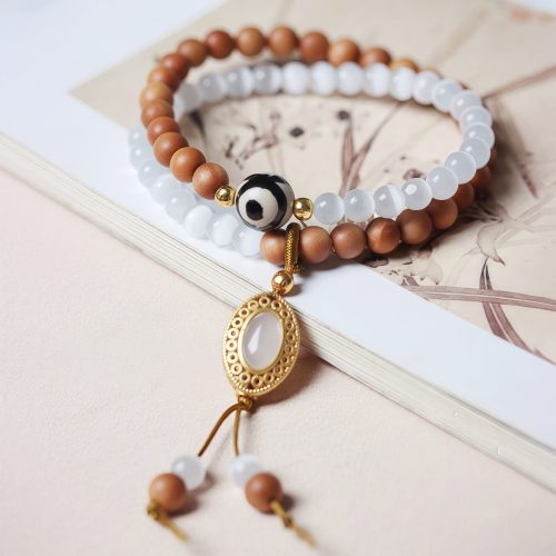 Pulsera de Protección Dzi Ojo de Gato con Sándalo Pulsera de Protección Dzi Ojo de Gato con Sándalo