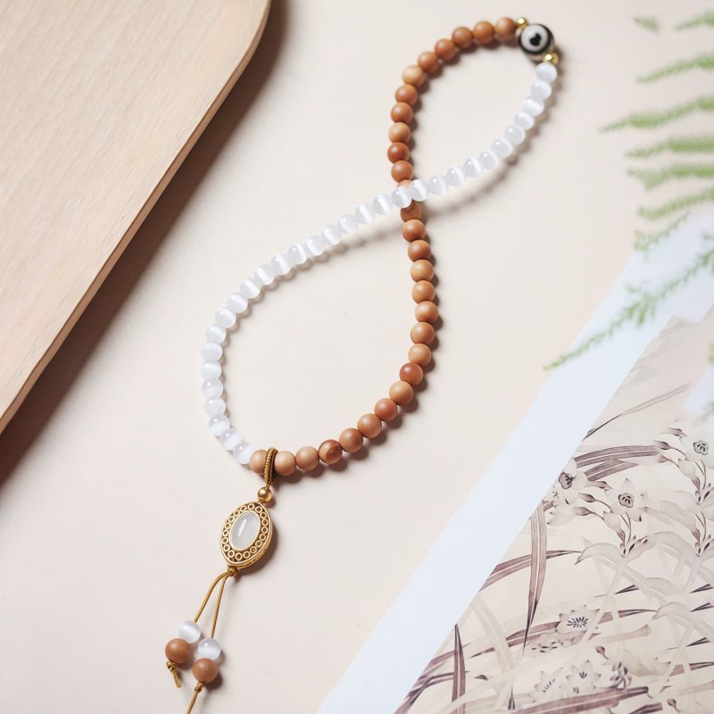 Pulsera de Protección Dzi Ojo de Gato con Sándalo Sandalwood Cat's Eye Dzi Protection Bracelet