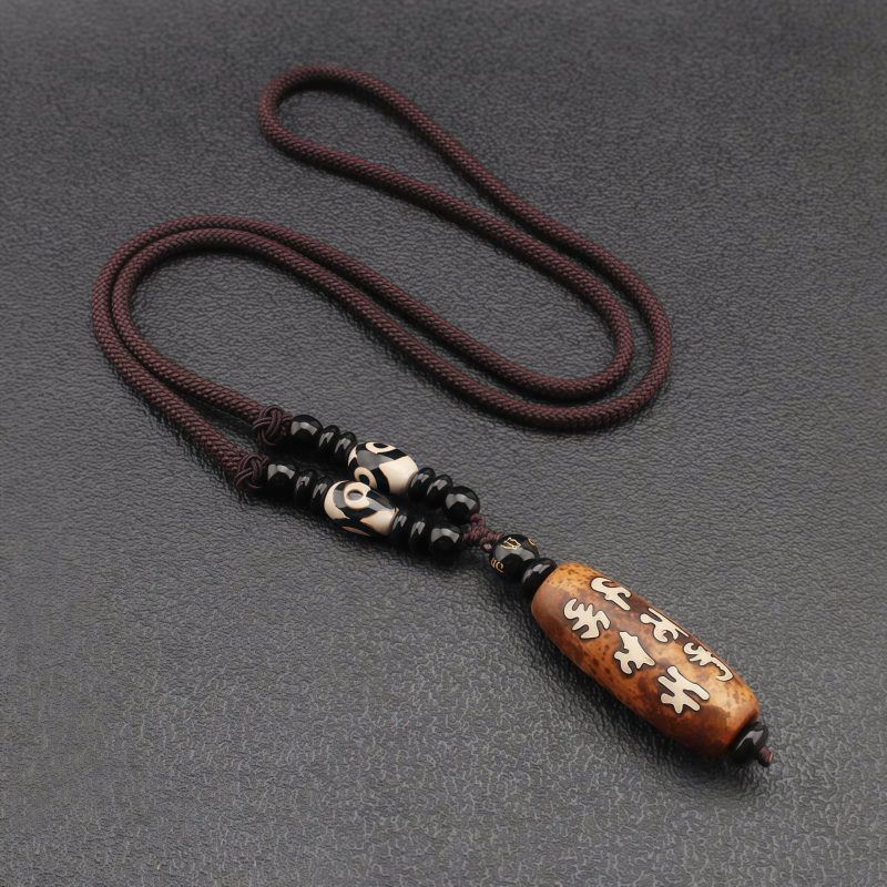 Collar con cuentas Dzi del Tíbet, Om Mani Padme Hum, Avalokiteshvara, de la prosperidad Tibet Dzi Bead Om Mani Padme Hum Avalokitesvara Wealth Necklace