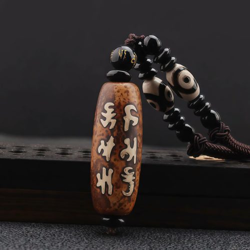 Collar con cuentas Dzi del Tíbet, Om Mani Padme Hum, Avalokiteshvara, de la prosperidad Collar con cuentas Dzi del Tíbet, Om Mani Padme Hum, Avalokiteshvara, de la prosperidad