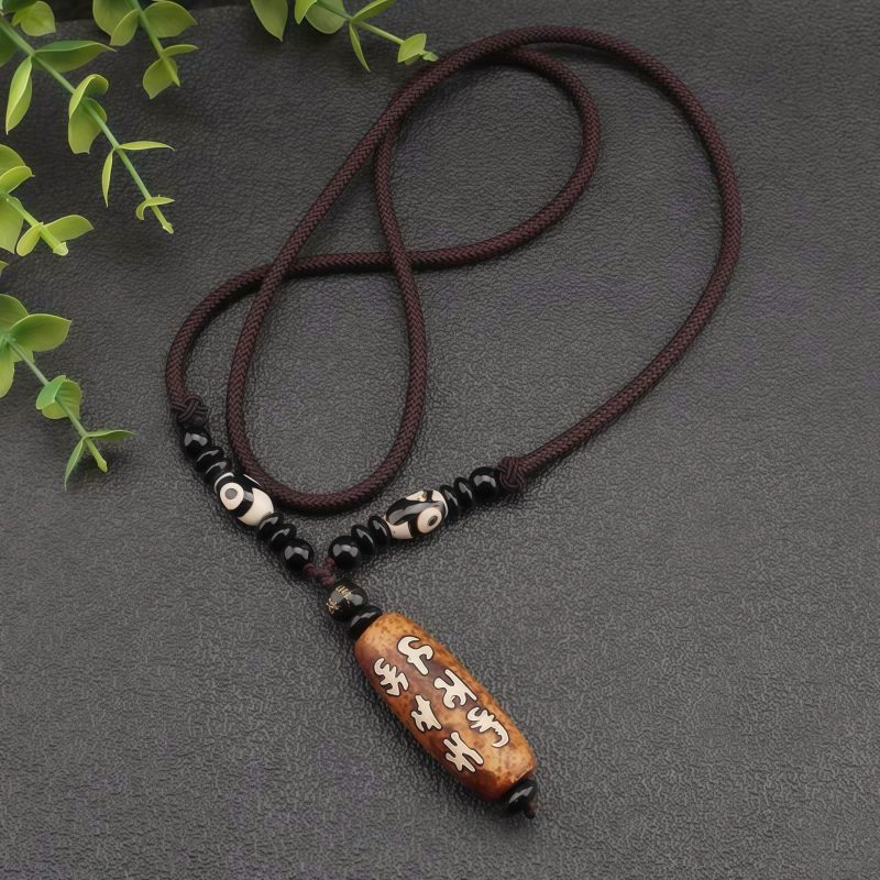 Collar con cuentas Dzi del Tíbet, Om Mani Padme Hum, Avalokiteshvara, de la prosperidad Tibet Dzi Bead Om Mani Padme Hum Avalokitesvara Wealth Necklace
