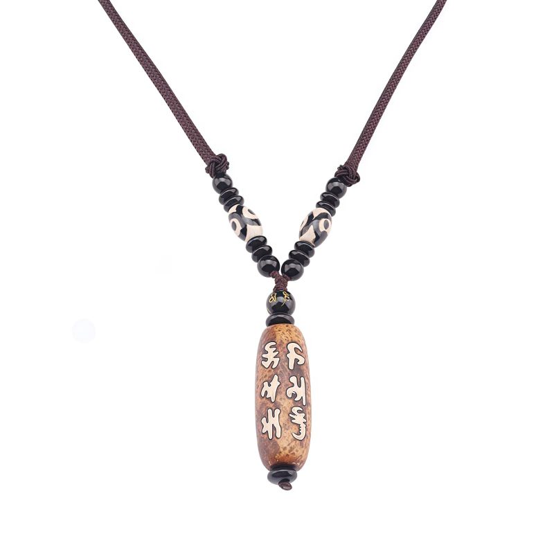 Collar con cuentas Dzi del Tíbet, Om Mani Padme Hum, Avalokiteshvara, de la prosperidad Tibet Dzi Bead Om Mani Padme Hum Avalokitesvara Wealth Necklace