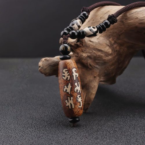Collar con cuentas Dzi del Tíbet, Om Mani Padme Hum, Avalokiteshvara, de la prosperidad Collar con cuentas Dzi del Tíbet, Om Mani Padme Hum, Avalokiteshvara, de la prosperidad