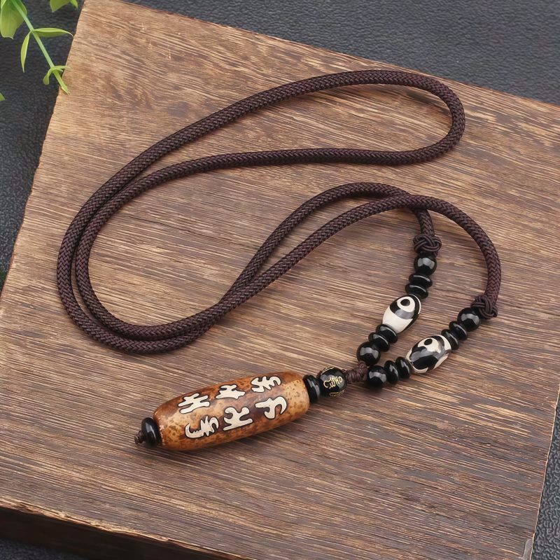 Collar con cuentas Dzi del Tíbet, Om Mani Padme Hum, Avalokiteshvara, de la prosperidad Tibet Dzi Bead Om Mani Padme Hum Avalokitesvara Wealth Necklace