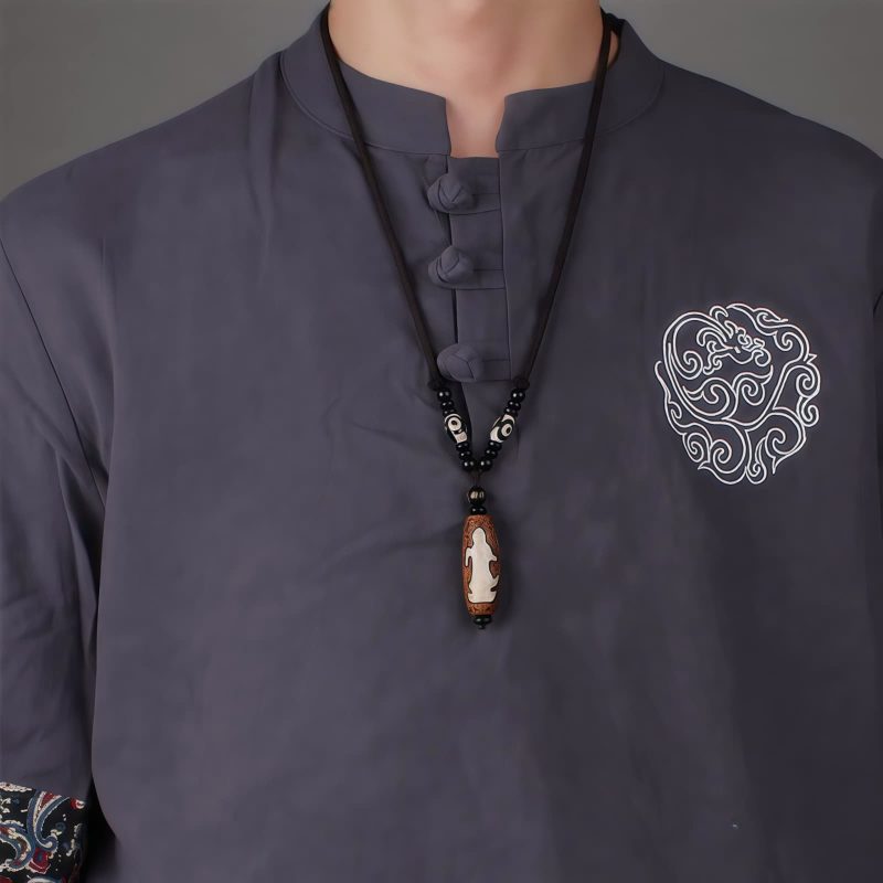 Collar con cuentas Dzi del Tíbet, Om Mani Padme Hum, Avalokiteshvara, de la prosperidad Tibet Dzi Bead Om Mani Padme Hum Avalokitesvara Wealth Necklace
