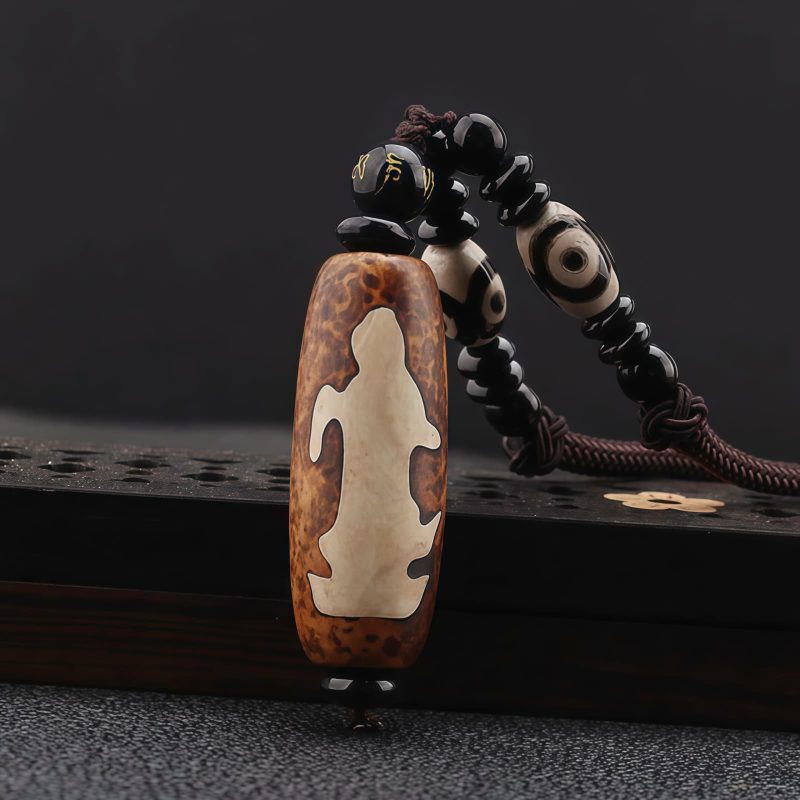 Collar con cuentas Dzi del Tíbet, Om Mani Padme Hum, Avalokiteshvara, de la prosperidad Tibet Dzi Bead Om Mani Padme Hum Avalokitesvara Wealth Necklace