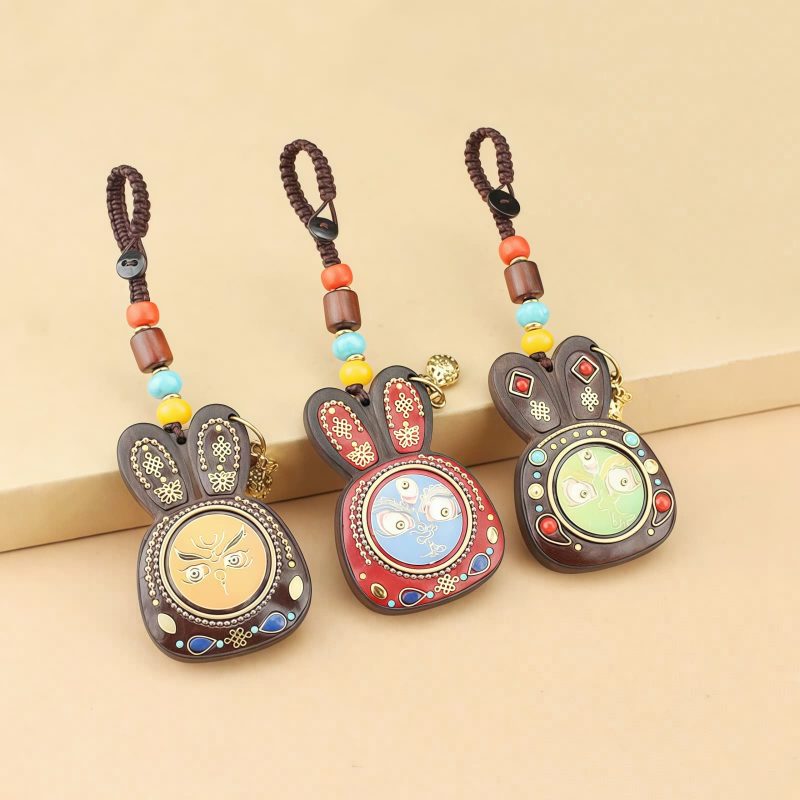 Llavero de Ébano Tibetano de los Cinco Dioses de la Riqueza Tibetan Ebony Five God of Wealth Key Chain