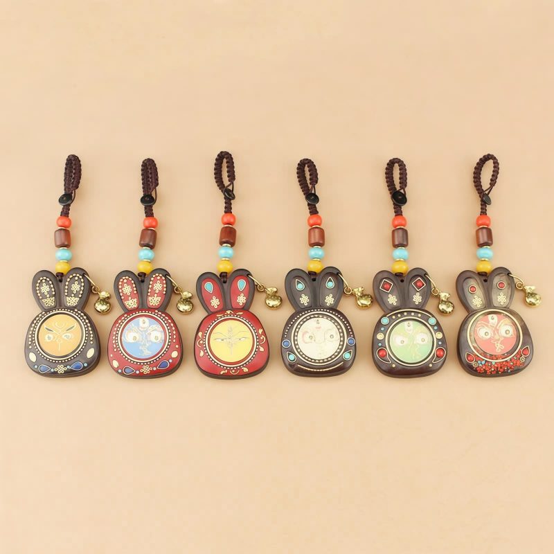 Llavero de Ébano Tibetano de los Cinco Dioses de la Riqueza Tibetan Ebony Five God of Wealth Key Chain