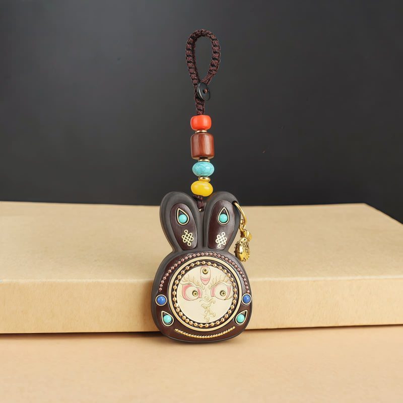Llavero de Ébano Tibetano de los Cinco Dioses de la Riqueza Tibetan Ebony Five God of Wealth Key Chain