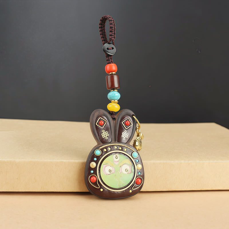 Llavero de Ébano Tibetano de los Cinco Dioses de la Riqueza Tibetan Ebony Five God of Wealth Key Chain
