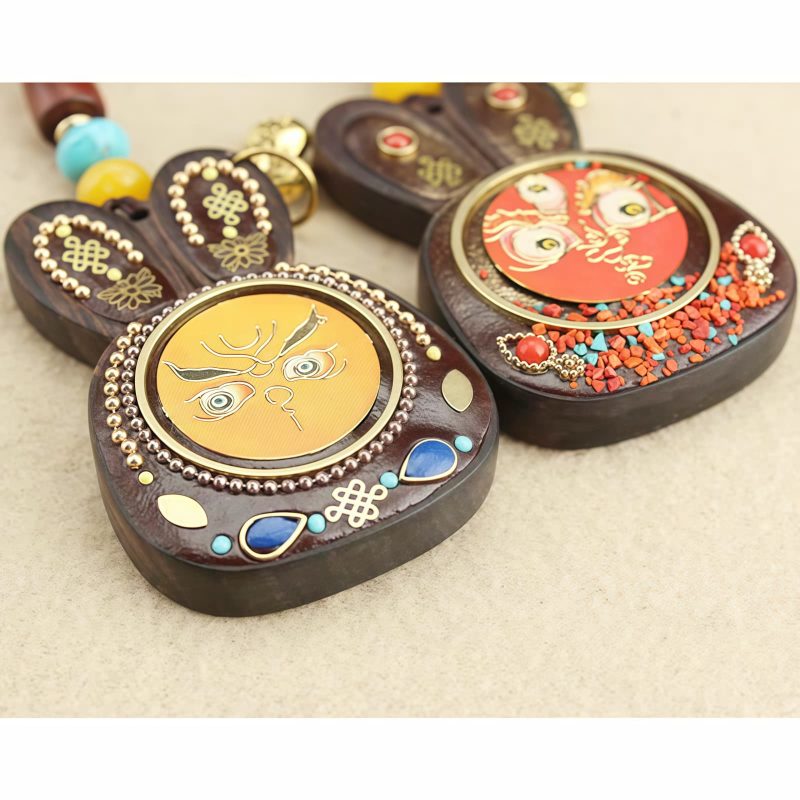 Llavero de Ébano Tibetano de los Cinco Dioses de la Riqueza Tibetan Ebony Five God of Wealth Key Chain