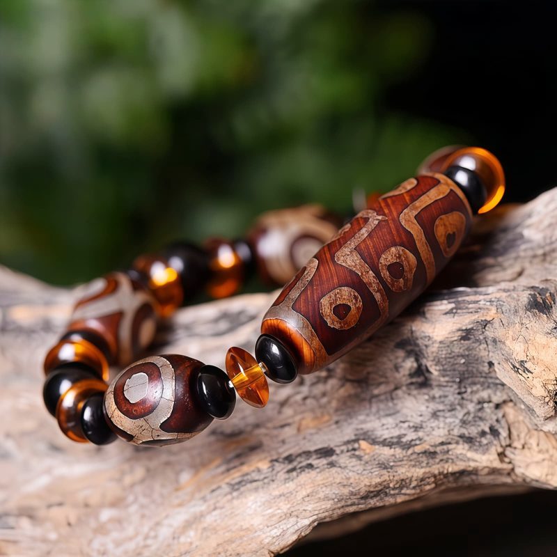 Pulsera de cuentas Dzi de nueve ojos naturales del Tíbet Tibetan Natural Nine-Eye Dzi Bead Bracelet
