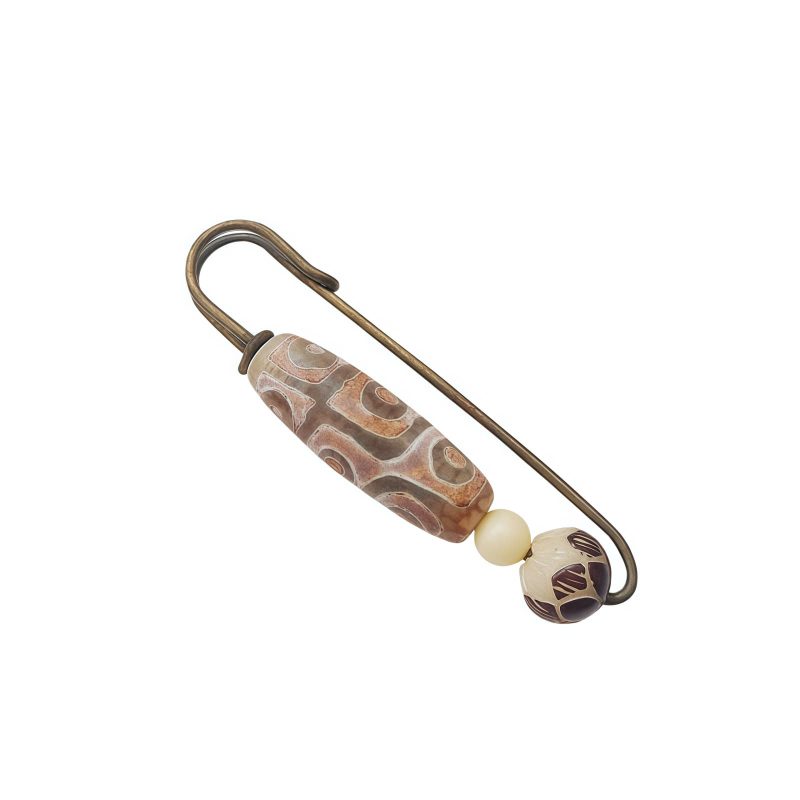 Broche de Semilla de Bodhi con Dzi de Nueve Ojos Tibetano Tibetan Nine-Eye Dzi Bead Bodhi Seed Brooch
