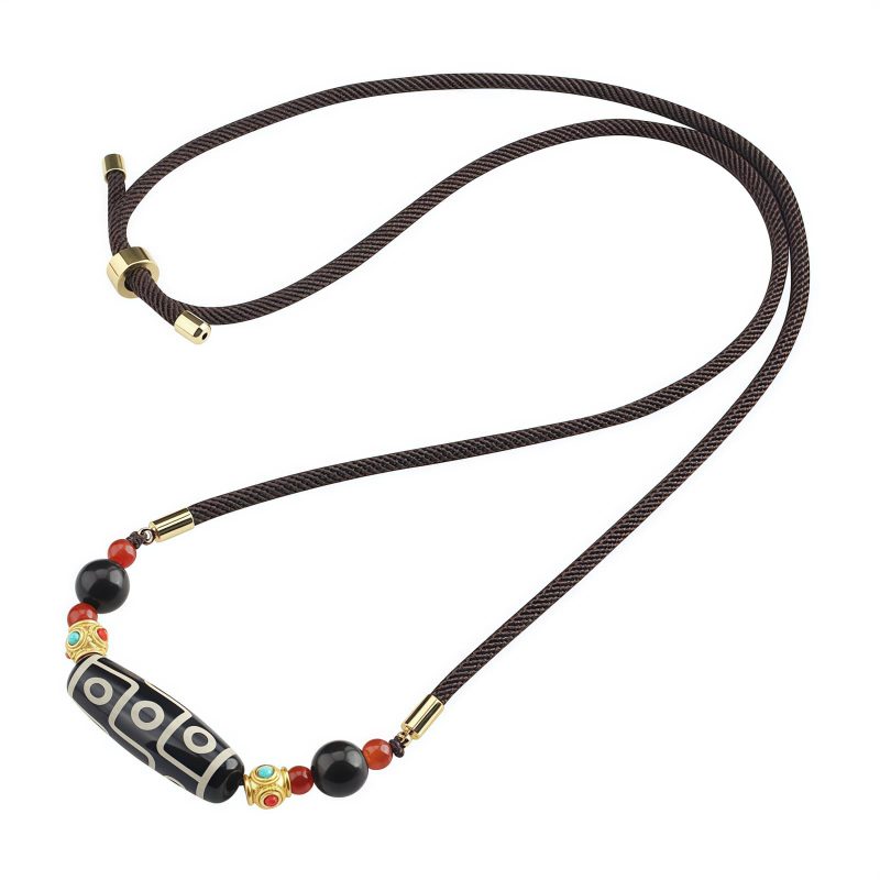 Collar de Protección con Dzi de Nueve Ojos Tibetano Tibetan Nine-Eye Dzi Bead Protection Necklace