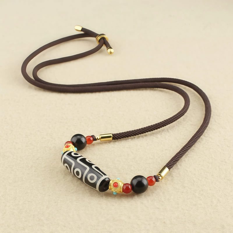 Collar de Protección con Dzi de Nueve Ojos Tibetano Tibetan Nine-Eye Dzi Bead Protection Necklace
