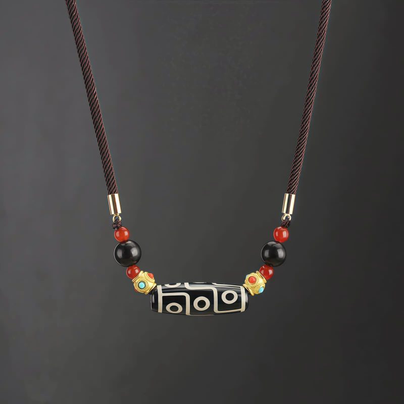 Collar de Protección con Dzi de Nueve Ojos Tibetano Tibetan Nine-Eye Dzi Bead Protection Necklace
