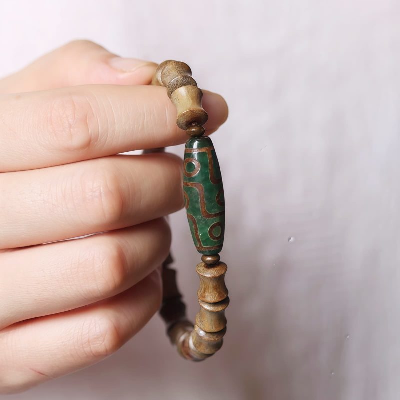 Pulsera de Paz de Sándalo con Dzi de Nueve Ojos Tibetano Tibetan Nine-Eye Dzi Bead Sandalwood Peace Bracelet