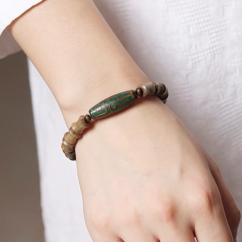 Pulsera de Paz de Sándalo con Dzi de Nueve Ojos Tibetano Tibetan Nine-Eye Dzi Bead Sandalwood Peace Bracelet
