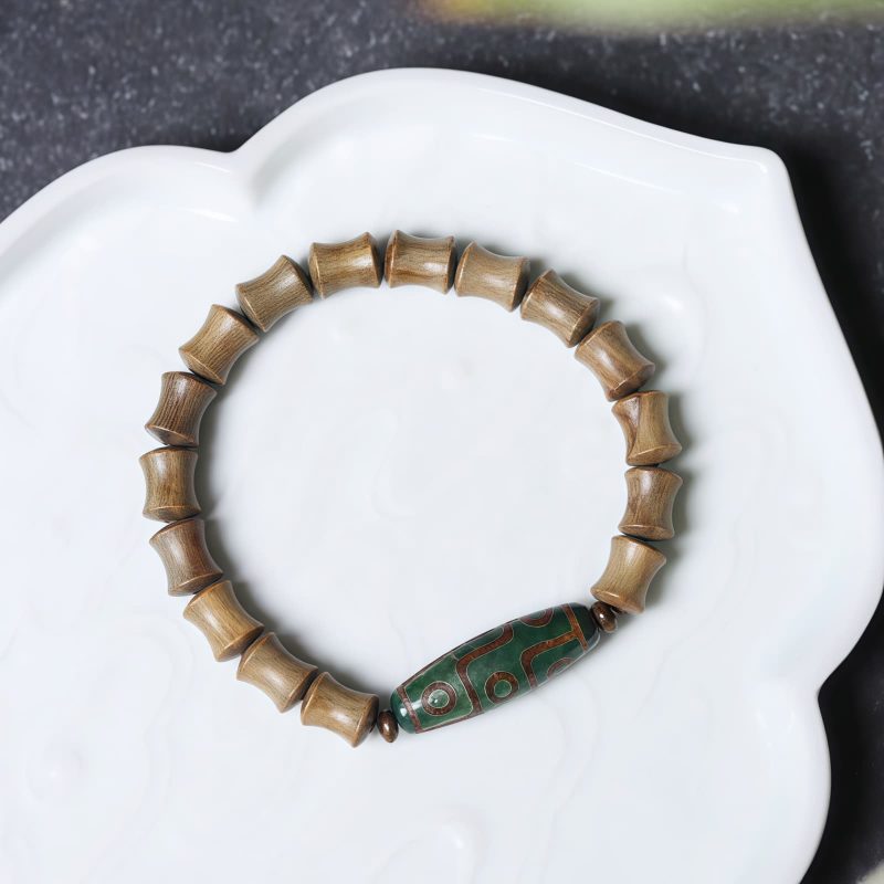 Pulsera de Paz de Sándalo con Dzi de Nueve Ojos Tibetano Tibetan Nine-Eye Dzi Bead Sandalwood Peace Bracelet