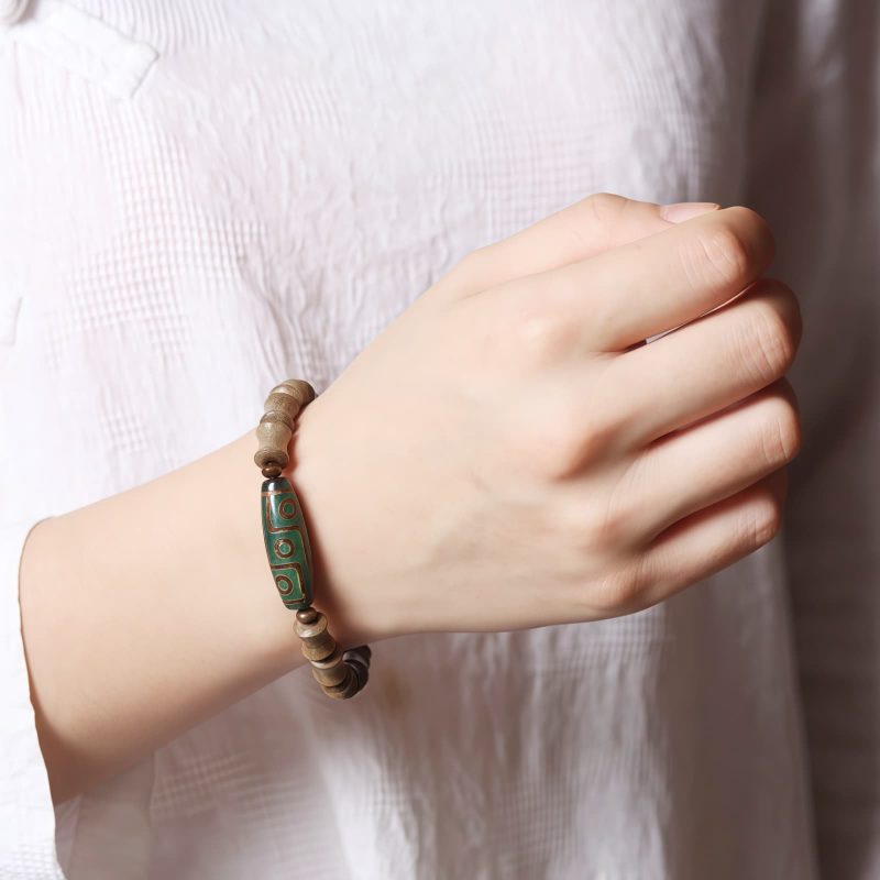 Pulsera de Paz de Sándalo con Dzi de Nueve Ojos Tibetano Tibetan Nine-Eye Dzi Bead Sandalwood Peace Bracelet