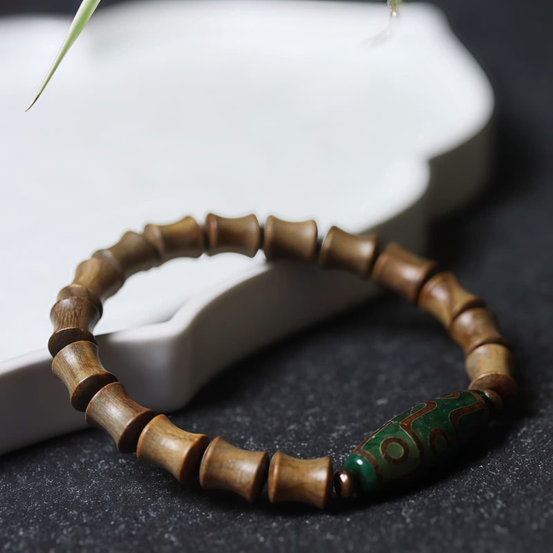 Pulsera de Paz de Sándalo con Dzi de Nueve Ojos Tibetano Tibetan Nine-Eye Dzi Bead Sandalwood Peace Bracelet
