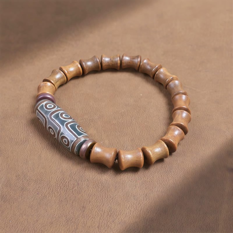 Pulsera de Paz de Sándalo con Dzi de Nueve Ojos Tibetano Tibetan Nine-Eye Dzi Bead Sandalwood Peace Bracelet
