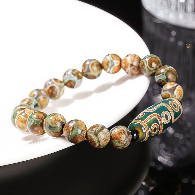 チベット九眼天珠 白檀製 富貴ブレスレット Tibetan Nine-Eye Dzi Bead Sandalwood Wealth Bracelet