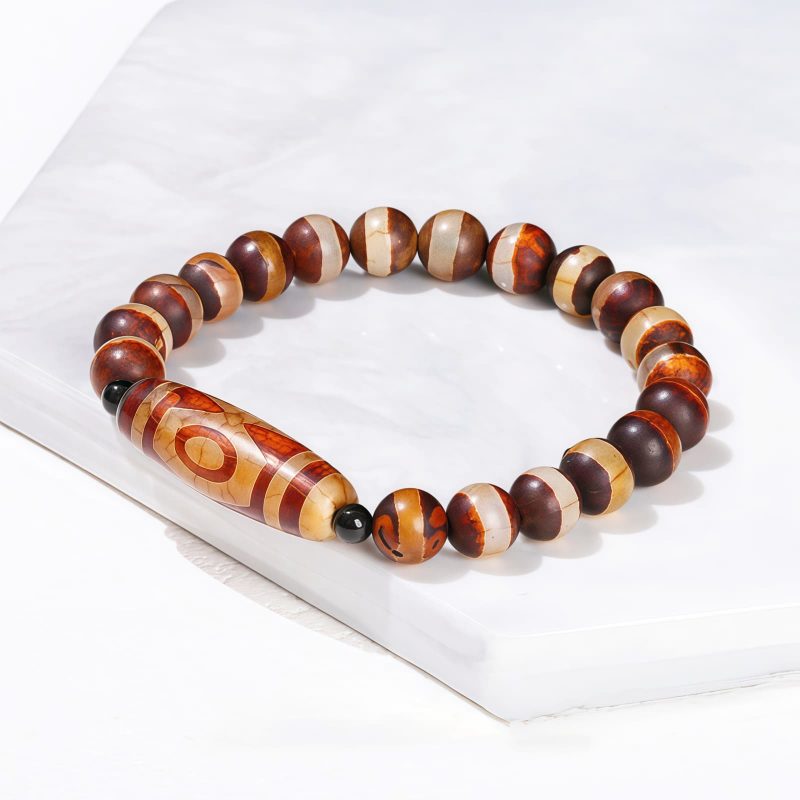 チベット九眼天珠 白檀製 富貴ブレスレット Tibetan Nine-Eye Dzi Bead Sandalwood Wealth Bracelet