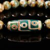 チベット九眼天珠 白檀製 富貴ブレスレット Tibetan Nine-Eye Dzi Bead Sandalwood Wealth Bracelet