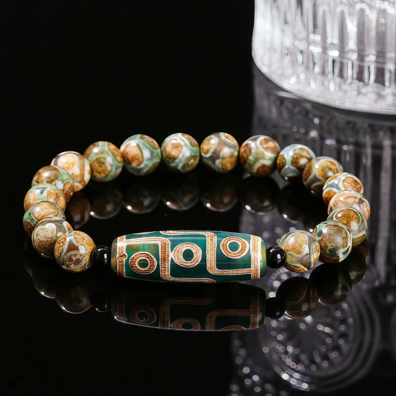 チベット九眼天珠 白檀製 富貴ブレスレット Tibetan Nine-Eye Dzi Bead Sandalwood Wealth Bracelet