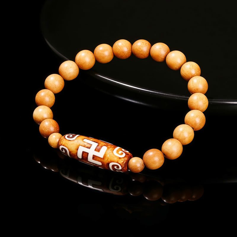 チベット九眼天珠 白檀製 富貴ブレスレット Tibetan Nine-Eye Dzi Bead Sandalwood Wealth Bracelet