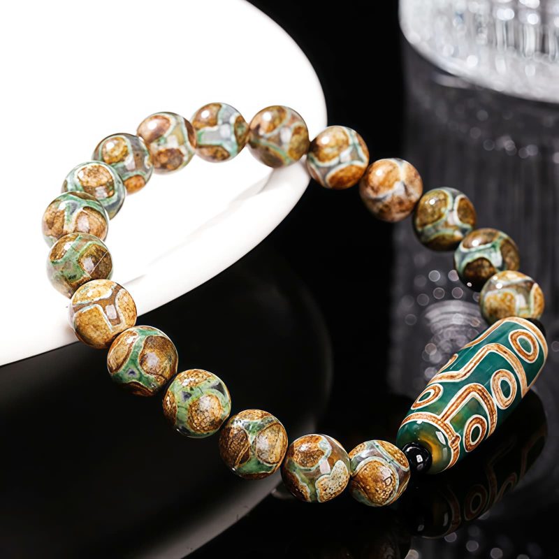 チベット九眼天珠 白檀製 富貴ブレスレット Tibetan Nine-Eye Dzi Bead Sandalwood Wealth Bracelet