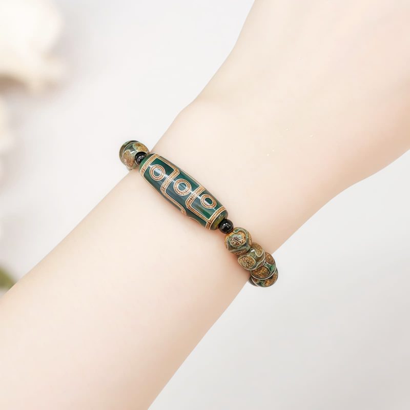 チベット九眼天珠 白檀製 富貴ブレスレット Tibetan Nine-Eye Dzi Bead Sandalwood Wealth Bracelet